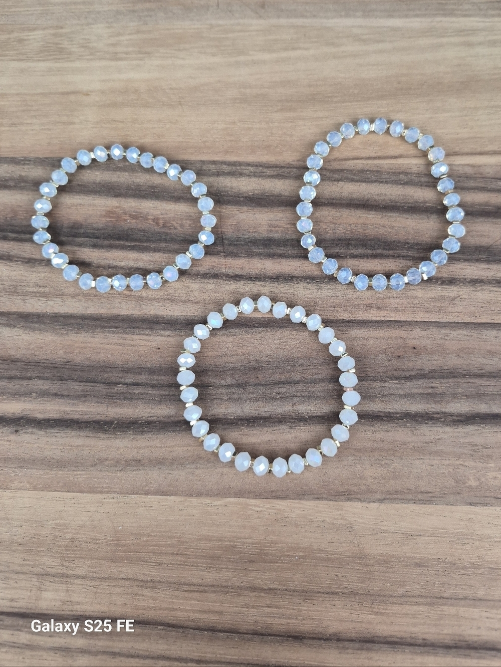🩷 3 for $15: 3 Stretchy Bracelets, Clear & White w/Gold Accents, 4mm beads NWOT